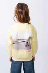 Girl’s Text Print Crew Neck Slim Fit Melton Long Sleeves Sweatshirt