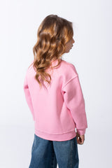 Girl’s Front Flower Print Melton Slim Fit Rounded Neck Sweatshirt