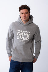 Men's Kangaroo Front Pockets Long Sleeves Design With Hooded Text Print Detail Slim Fit Melton Sweatshirt