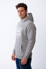 Men's Kangaroo Front Pockets Long Sleeves Design With Hooded Text Print Detail Slim Fit Melton Sweatshirt