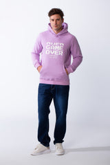 Men's Kangaroo Front Pockets Long Sleeves Design With Hooded Text Print Detail Slim Fit Melton Sweatshirt