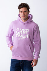 Men's Kangaroo Front Pockets Long Sleeves Design With Hooded Text Print Detail Slim Fit Melton Sweatshirt