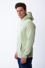 Men's Kangaroo Front Pockets Long Sleeves Design With Hooded Text Print Detail Slim Fit Melton Sweatshirt