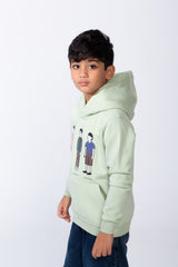 Boy's Character Graphic Print hood design Kangaroo Pocket Slim Fit Melton Sweatshirt