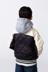Boy's Double Layer Melton Hood Water Proof Baseball Varsity Jacket