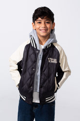 Boy's Double Layer Melton Hood Water Proof Baseball Varsity Jacket