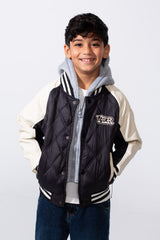 Boy's Double Layer Melton Hood Water Proof Baseball Varsity Jacket