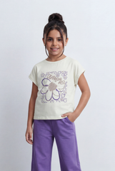Girl's Tomato Store Graphic Co-Ord Set Featuring Floral Inspired Front Artwork Contrast Typography Detail Outfit