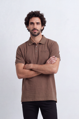 Men’s Tomato Store Signature Slim Fit Polo T-Shirt Tonal Chest Embroidery Button Placket Plain Surface Side Slit Hem Smart Casual Mood