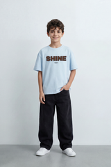 Boy's Tomato Store Shine Club T-Shirt Clean Plain Body Front Bold Shine Typography Print Shadow Fill Effect Small 1994 Detail Oversized