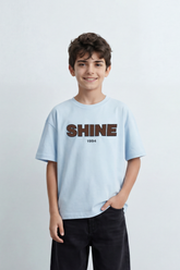 Boy's Tomato Store Shine Club T-Shirt Clean Plain Body Front Bold Shine Typography Print Shadow Fill Effect Small 1994 Detail Oversized