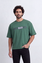 Men’s Tomato Store Workcode T-Shirt Front WORX Typography Badge Clean Solid Surface Boxy Fit