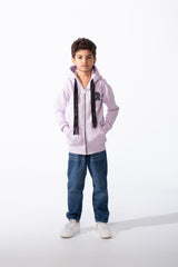 Boy's Zip-Up Unique Black Drawstrings Bold Back Graphic Print Sweatshirt
