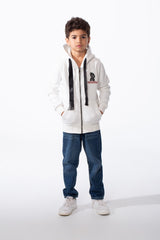Boy's Zip-Up Unique Black Drawstrings Bold Back Graphic Print Sweatshirt