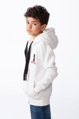 Boy's Zip-Up Unique Black Drawstrings Bold Back Graphic Print Sweatshirt