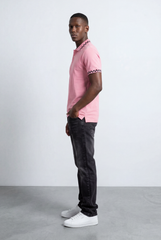Men’s Tomato Store Pattern Trim Polo Checker Detail Collar And Sleeve Edge Two Button Placket T-Shirt
