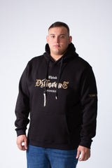 Men's Kangaroo Pockets With Graphic Text On Chest Long Sleeve Vertical Big Size Hood Sweatshirt