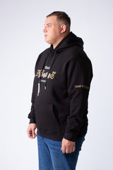 Men's Kangaroo Pockets With Graphic Text On Chest Long Sleeve Vertical Big Size Hood Sweatshirt