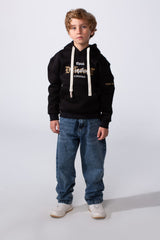 Boy's Slim Fit Front Kangaroo Pockets Chest Print With Comfy Daily Wear Melton Fabric Hooded Sweatshirt