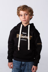 Boy's Slim Fit Front Kangaroo Pockets Chest Print With Comfy Daily Wear Melton Fabric Hooded Sweatshirt