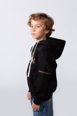 Boy's Slim Fit Front Kangaroo Pockets Chest Print With Comfy Daily Wear Melton Fabric Hooded Sweatshirt