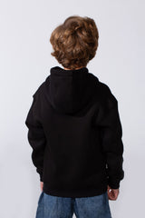 Boy's Slim Fit Front Kangaroo Pockets Chest Print With Comfy Daily Wear Melton Fabric Hooded Sweatshirt