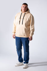 Men's Long Sleeves Textured Front Kangaroo Pocket Comfy Big Size Hooded Melton Sweatshirt