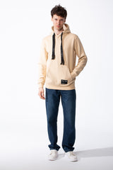 Men's Cross Over Hood Extra Wide Flat Drawstrings Set-In Sleeves Classic Kangaroo Pocket Ribbed Cuffs And Hem Sweatshirt