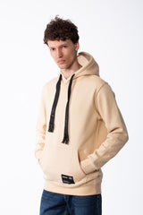 Men's Cross Over Hood Extra Wide Flat Drawstrings Set-In Sleeves Classic Kangaroo Pocket Ribbed Cuffs And Hem Sweatshirt