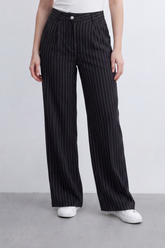 Women's Tomato Store Pinstripe Tailored Pants High-Rise Waist Front Pleat Detail Oversize