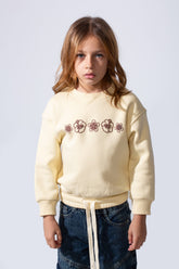 Girl's Slim Fit Crew Neckline Floral Graphic chest Print With Elasticated Waistband Long Sleeve Comfy Melton Sweatshirt