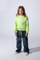 Girl's Slim Fit Crew Neckline Floral Graphic chest Print With Elasticated Waistband Long Sleeve Comfy Melton Sweatshirt