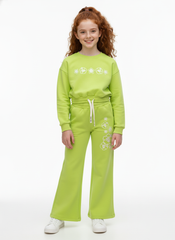 Girl's Two-Piece Set Cropped Front Chest Print Long Sleeve Melton Outfit