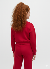 Girl's Two-Piece Set Cropped Front Chest Print Long Sleeve Melton Outfit