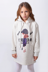 Girl's Slim Fit Long-Sleeve Playful Graphic Print Cozy Casual Melton Hooded Sweatshirt