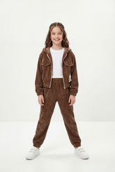 Girl's Two-Piece Set Trendy Coordinated Design Ribbed Corduroy Fabric Elasticated Cuffs Patch Print Slim Fit Outfit