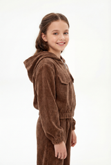 Girl's Two-Piece Set Trendy Coordinated Design Ribbed Corduroy Fabric Elasticated Cuffs Patch Print Slim Fit Outfit