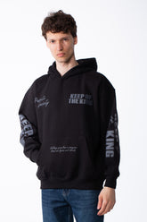 Men's Melton Oversized Text Print Kangaroo Pocket Hood Sweatshirt