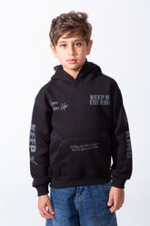 Boy's Melton Oversized Text Print Kangaroo Pocket Hood Sweatshirt