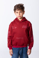 Boy's Melton Oversized Text Print Kangaroo Pocket Hood Sweatshirt