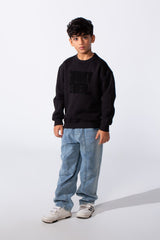 Boy's Round Neckline Long Sleeve Oversize With Front Letter Print Melton Fabric Casual Look Sweatshirt