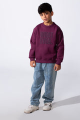 Boy's Round Neckline Long Sleeve Oversize With Front Letter Print Melton Fabric Casual Look Sweatshirt
