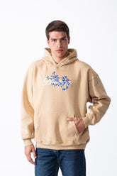 Men's Oversized Urban Design Hooded Neck Long Sleeves Kangaroo Pocket Bold Graphic Print Relaxed Fit Melton Sweatshirt