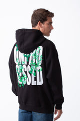 Men's Oversized Urban Design Hooded Neck Long Sleeves Kangaroo Pocket Bold Graphic Print Relaxed Fit Melton Sweatshirt