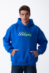 Men's Oversized Urban Design Hooded Neck Long Sleeves Kangaroo Pocket Bold Graphic Print Relaxed Fit Melton Sweatshirt