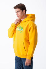 Men's Oversized Urban Design Hooded Neck Long Sleeves Kangaroo Pocket Bold Graphic Print Relaxed Fit Melton Sweatshirt