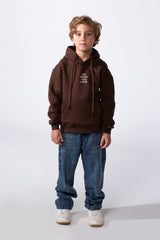 Boy's Long Sleeve With Unique Front And Back Print Oversize Everyday Wear Melton Hooded Sweatshirt