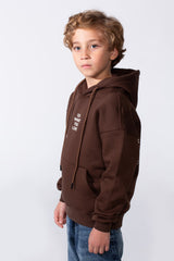 Boy's Long Sleeve With Unique Front And Back Print Oversize Everyday Wear Melton Hooded Sweatshirt
