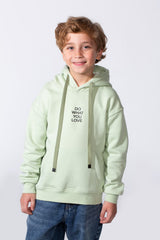 Boy's Long Sleeve With Unique Front And Back Print Oversize Everyday Wear Melton Hooded Sweatshirt