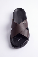 Men’s Tomato Store Crossline Slide Sandals Smooth Wide Strap Surface Overlapped Front Design Small Logo Badge